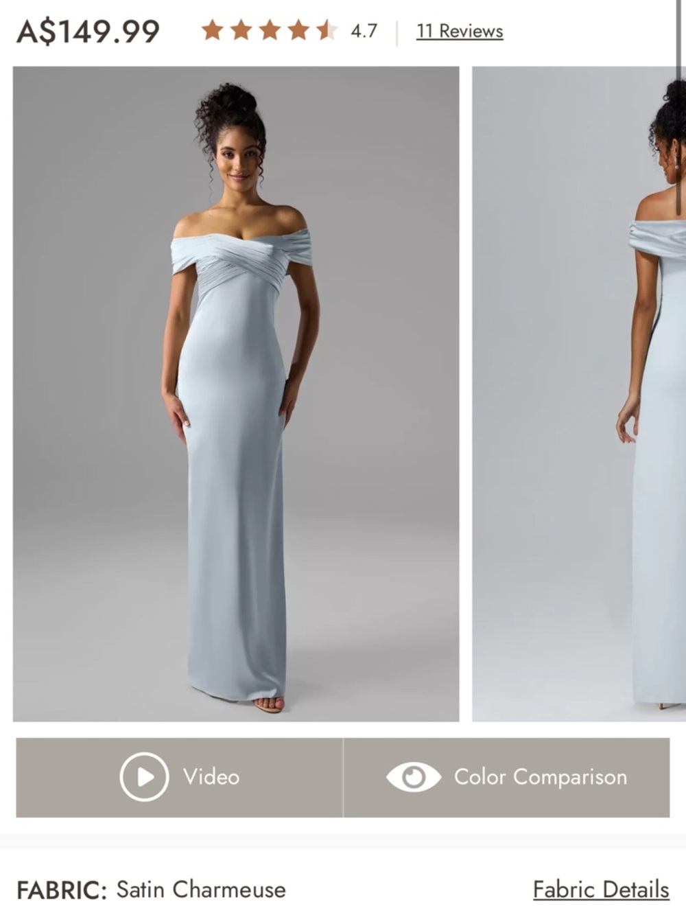 Off-Shoulder Satin Charmeuse Maxi Dress in Light Blue